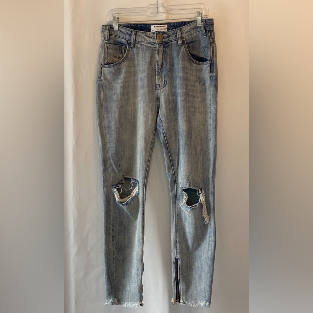 One Teaspoon High Waist Freebird Zip Ankle Crop Jeans Distressed Rigid Skinny 29